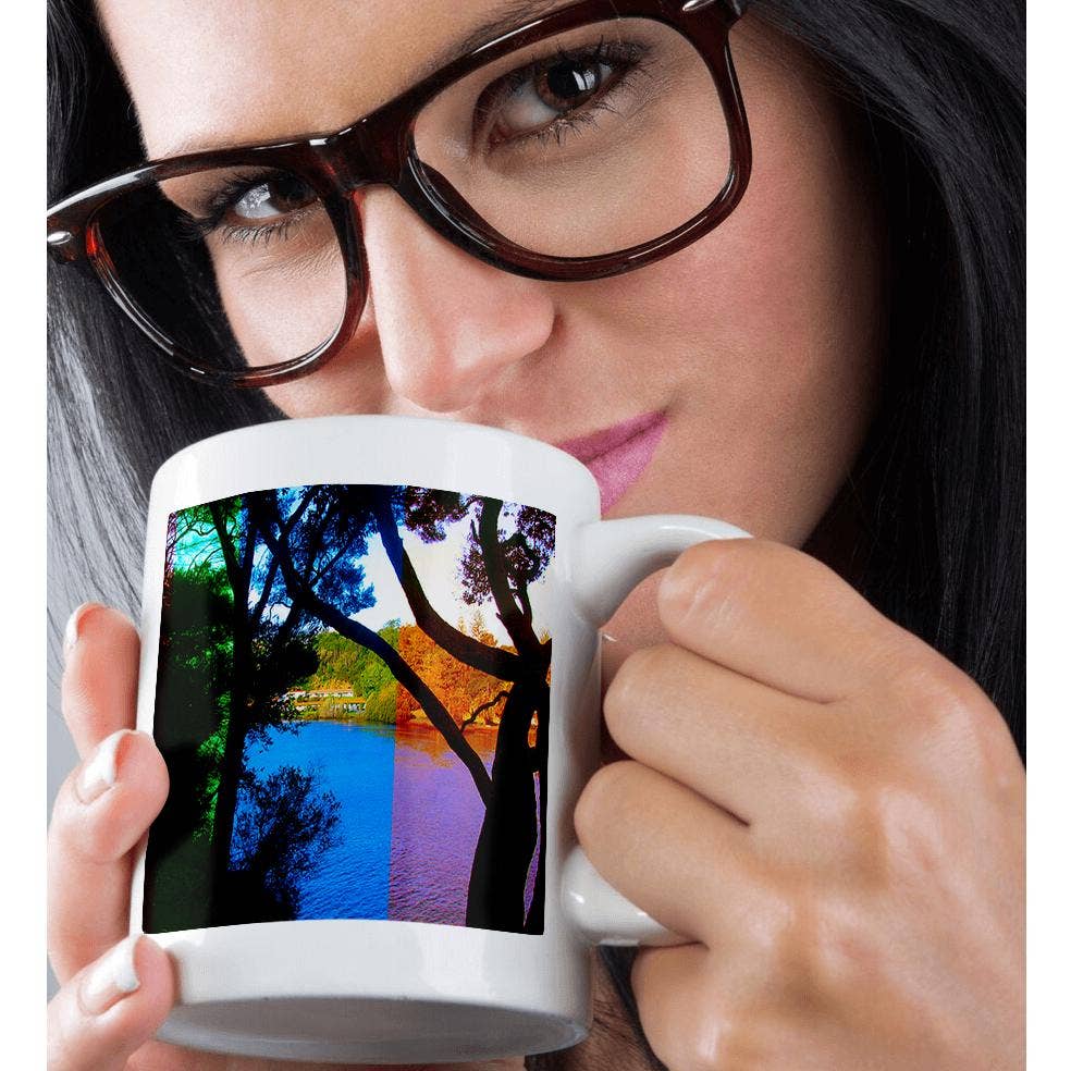 3dRose - Wholesale Coffee Mug - 3dRose, Trees In New Zealand Done in Vibrant Orange and Green With Purple ad Blue, Mug9