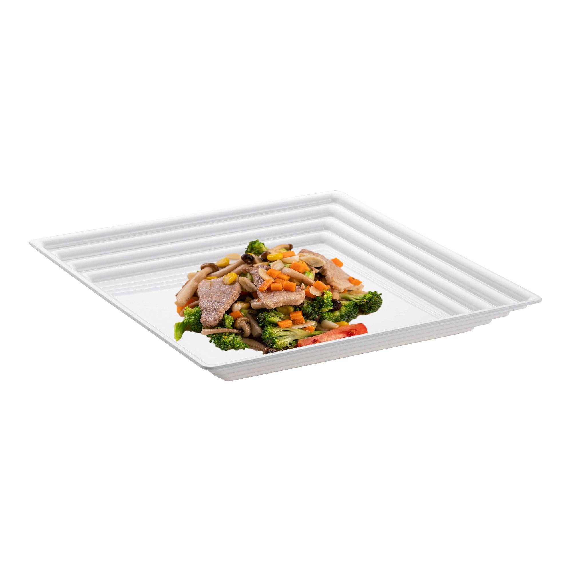 Smarty had a Party - Wholesale Serving Tray - 16" x 16" White Groove Rim Plastic Serving Trays - 24 pcs1