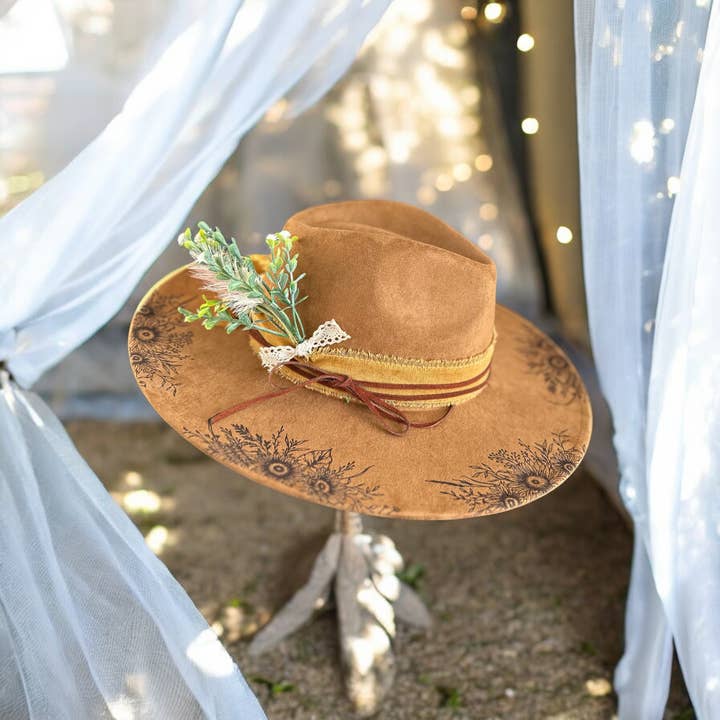 Wild Indigo - Venta al por mayor Sombrero cowboy - Mujer - Sombrero de Gamuza Ranchero, Sombrero Vaquero | Ala Floral de Girasol2