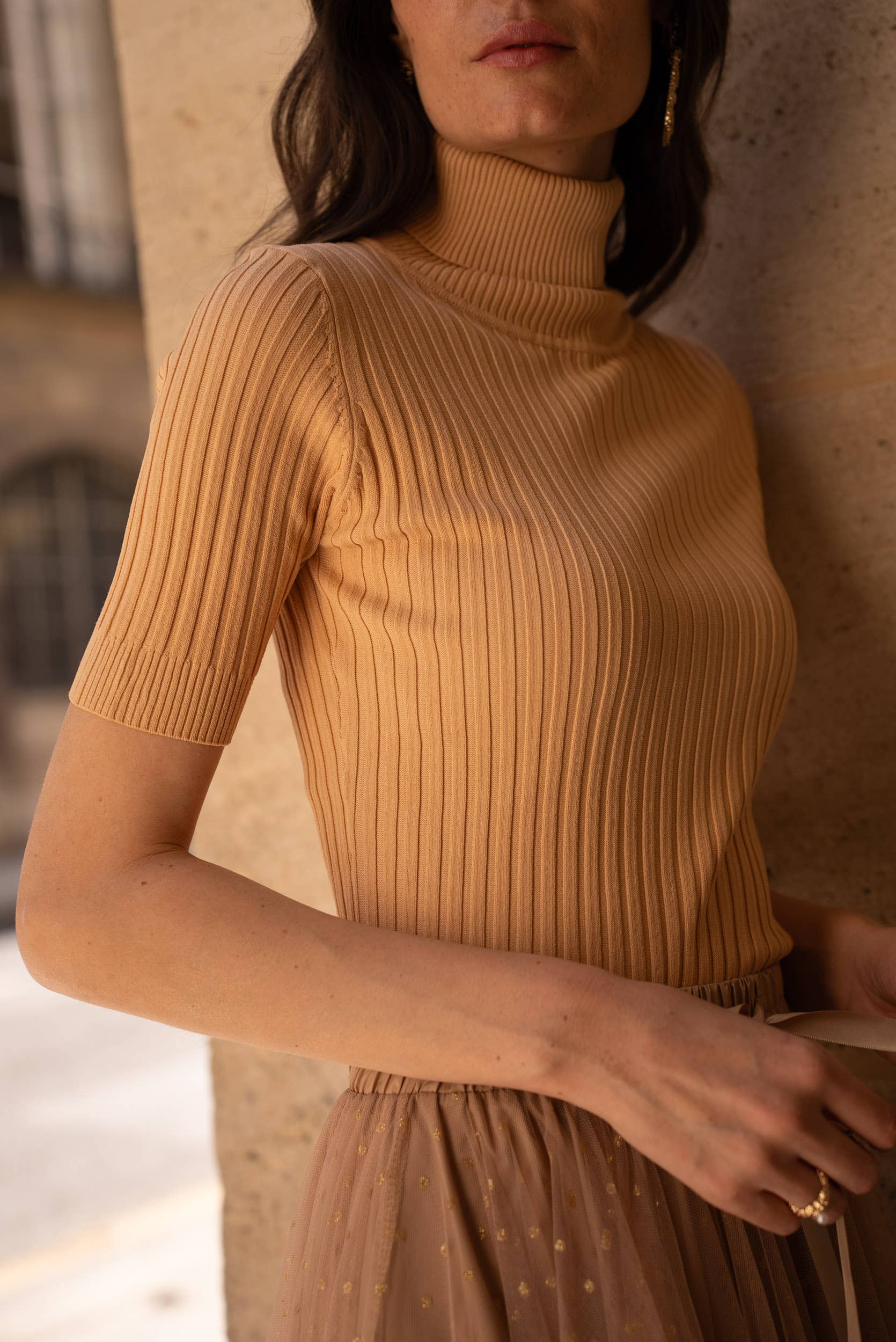 CHOKLATE PARIS – wholesale Stickad topp - Dam – Kortärmad polotröja i ribbstickning - 051211