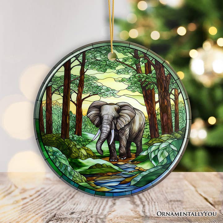 Elephant Stained Glass Style Ceramic Ornament for wholesale by OrnamentallyYou