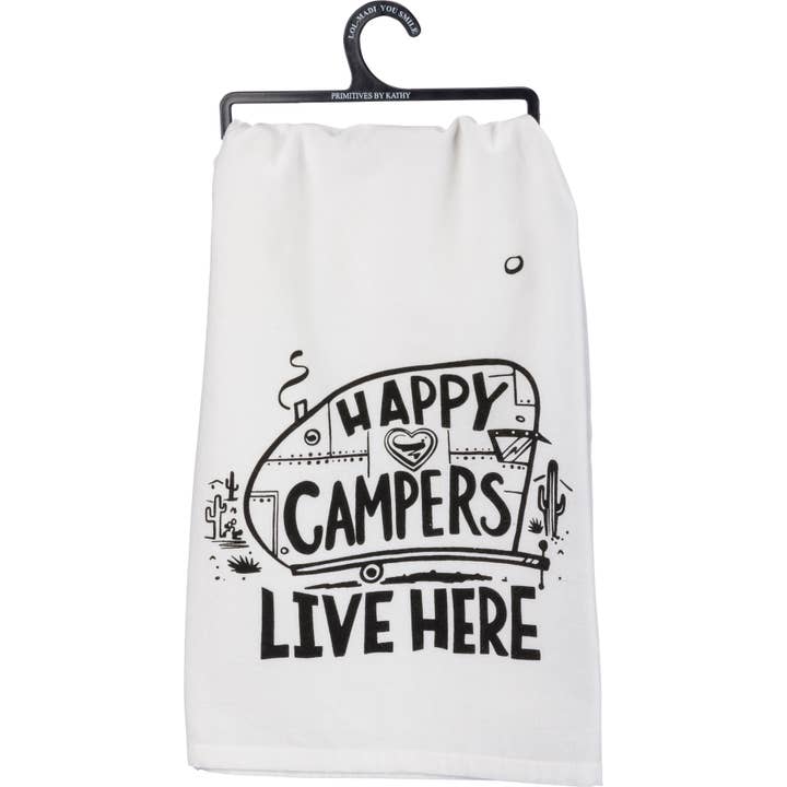 Happy Campers Live Here Kitchen Towel for wholesale by Primitives by Kathy