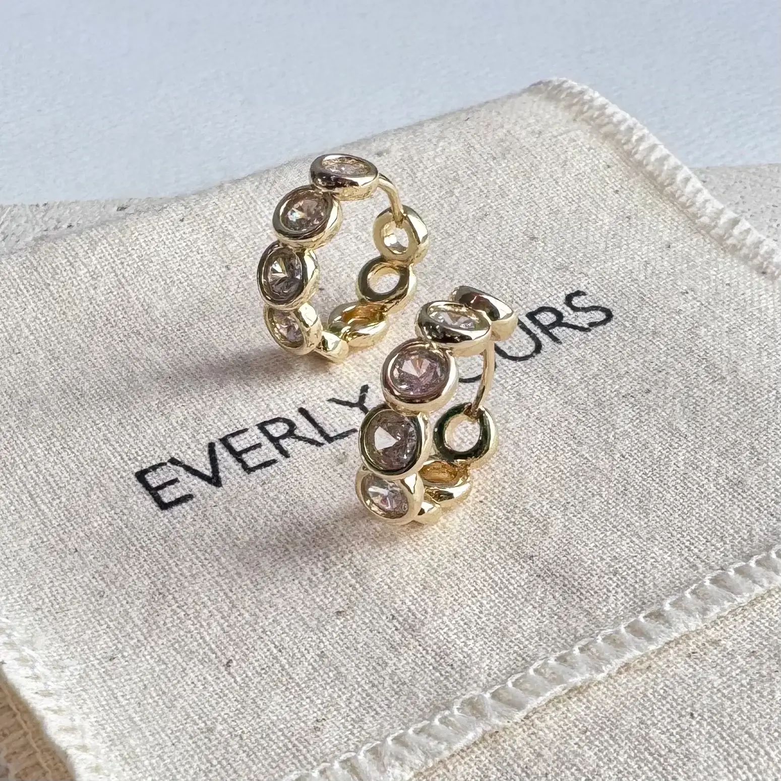 Everly Yours - Wholesale Hoop Earrings - Nora 14K Gold Bezel Diamond Hoops 2