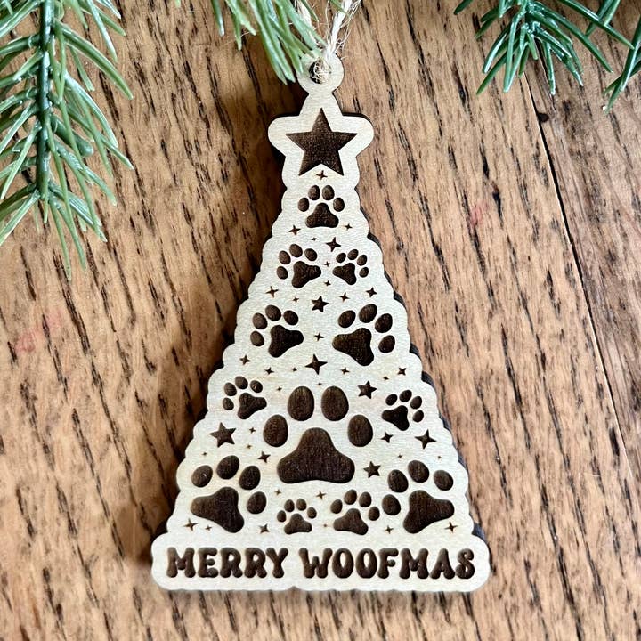 Rustic Raleigh – wholesale Ornament – Merry Woofmas Dog print tree pet Wooden Christmas Ornament0
