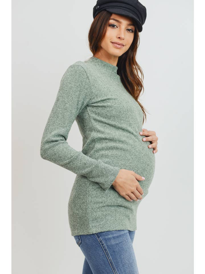 Hello Miz - Vente Haut - Top côtelé de maternité à col montant et manches longues27