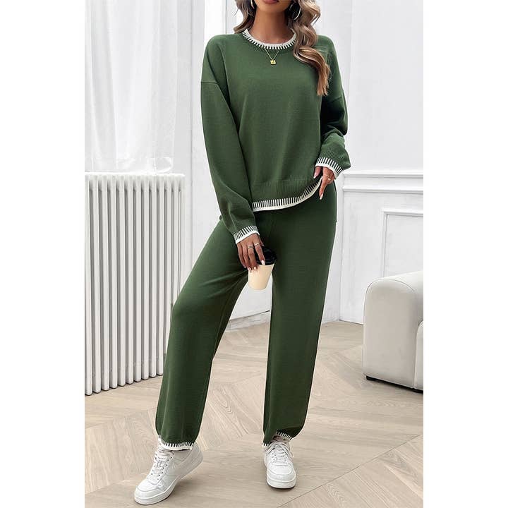 Supreme Fashion - Wholesale Lounge Set - Women's - Colock Block Round Neck Drop Shoulder Loose Set