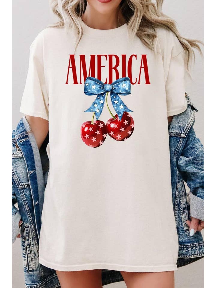 COLORBEAR - Wholesale T-Shirt (Graphic) - Women's - America Cherries Graphic Heavy Cotton Tee