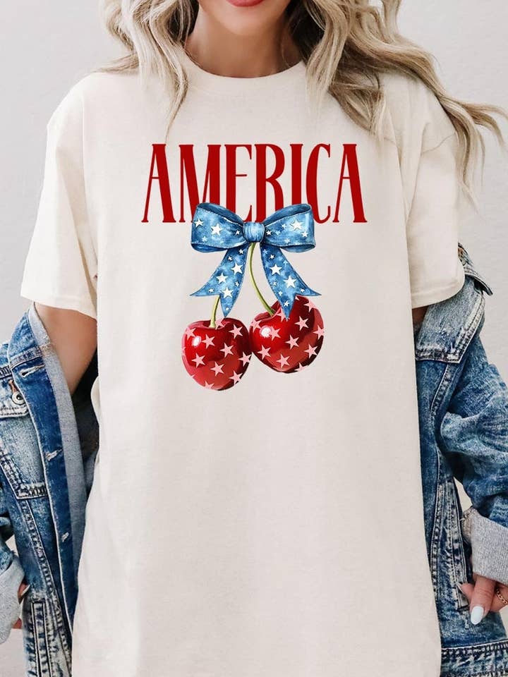 COLORBEAR - Wholesale T-Shirt (Graphic) - Women's - America Cherries Graphic Heavy Cotton Tee15