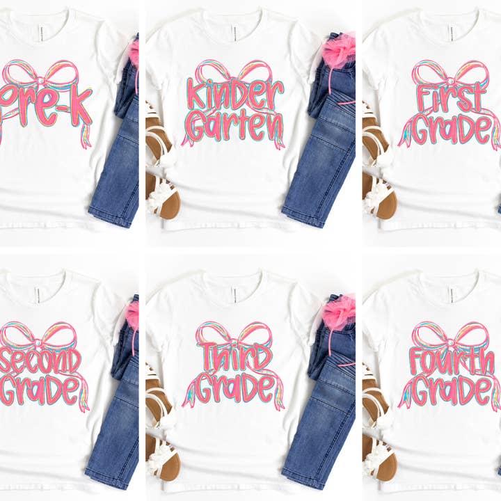 Preppy Pink Bow Coquette Zurück zur Schule #2196 DTF Transfer für den Großhandel von Flawless Transfers