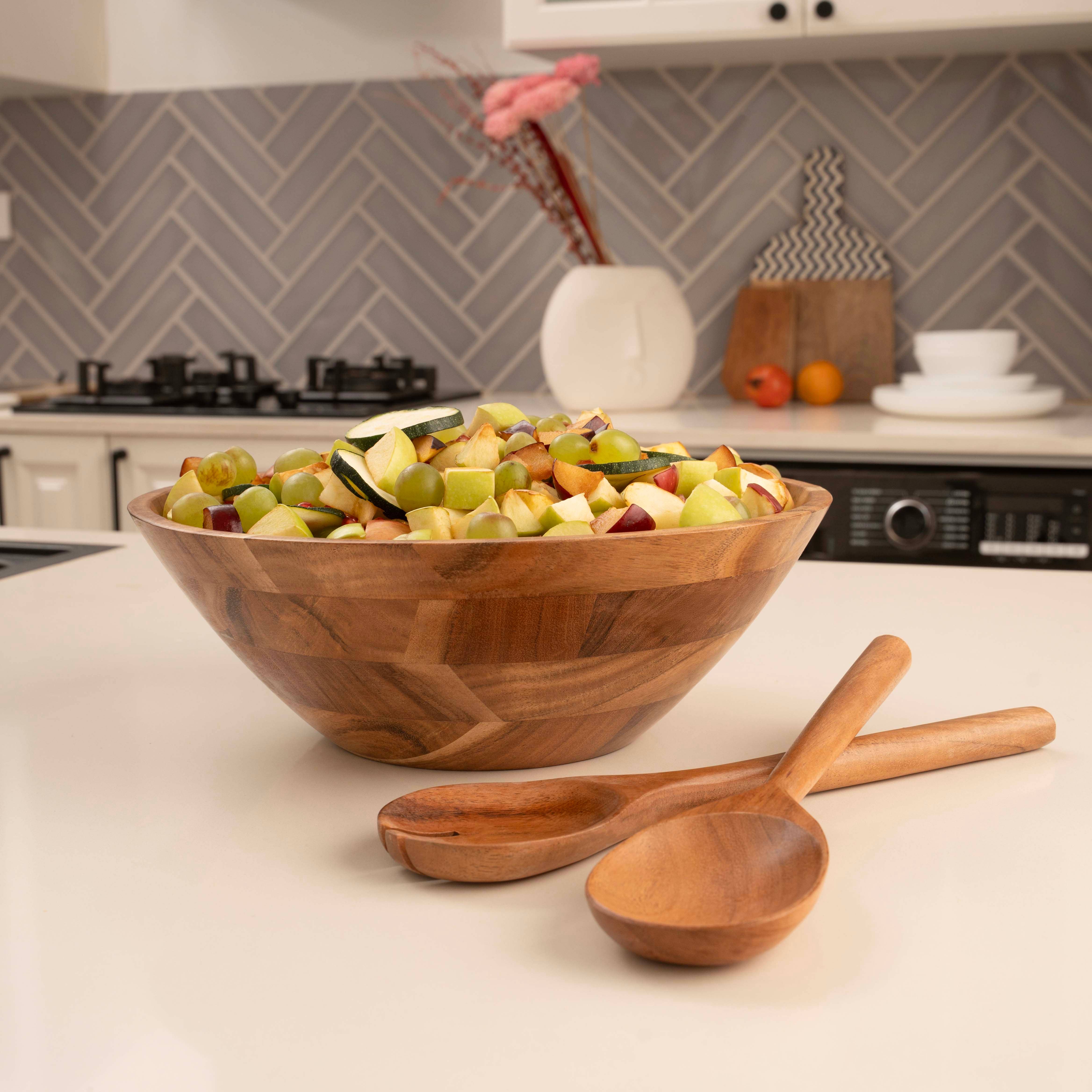 LuxeDesigns Co LLC - Wholesale Serve Bowl - Large Wooden Salad Bowl, 12" Acacia Wood Bowl with Servers7