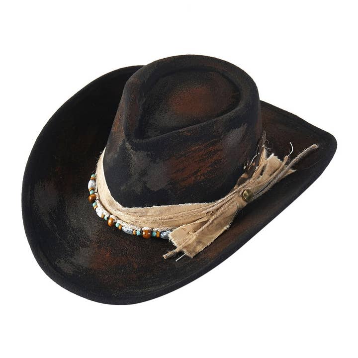 Sensibling Corp. - Wholesale Cowboy Hat – Women’s - Bow Feather Accent Beaded Band Rustic Vintage Distressed Western Cowgirl Fedora Hat2