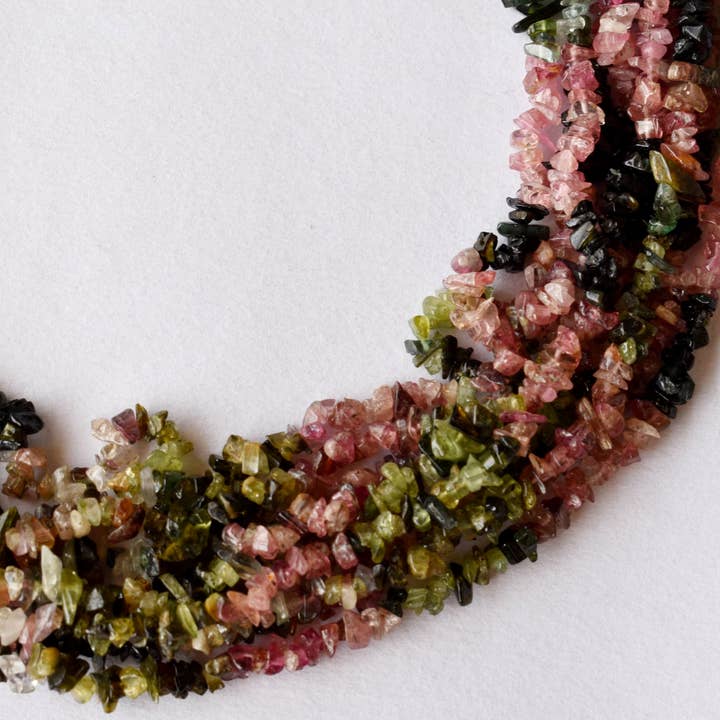 Watermelon Tourmaline Uncut Beads, Loose Gemstone Chip Beads for wholesale by AK Healing Crystals