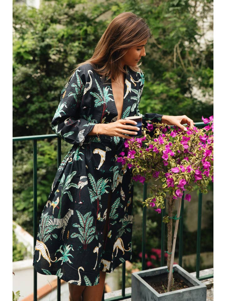 GERMAINE DES PRES - Vente Kimono – femme - Kimono Imprimé Jungle Noir2