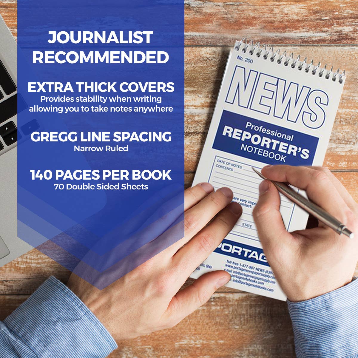 Portage Notebooks - Wholesale Notebook - #200 Reporter Notebook Spiral Top Bound - 4" x 8"3