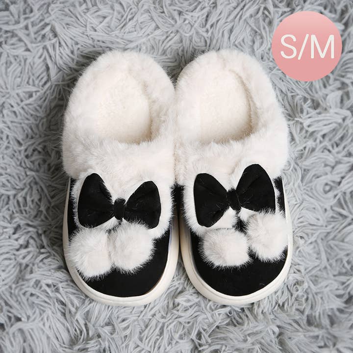 Sensibling Corp. - Wholesale Slippers - Women's - Bow Pom Pom Pointed Faux Suede Indoor Floor Slippers11