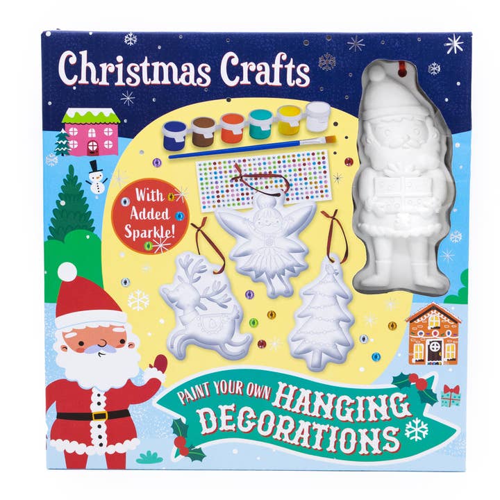 Christmas Crafts Paint Your Own Hanging Decorations – Kids’ Festive Art & Craft Kit with Paints, Brush & Sparkly Stickers for wholesale by Robert Frederick Ltd