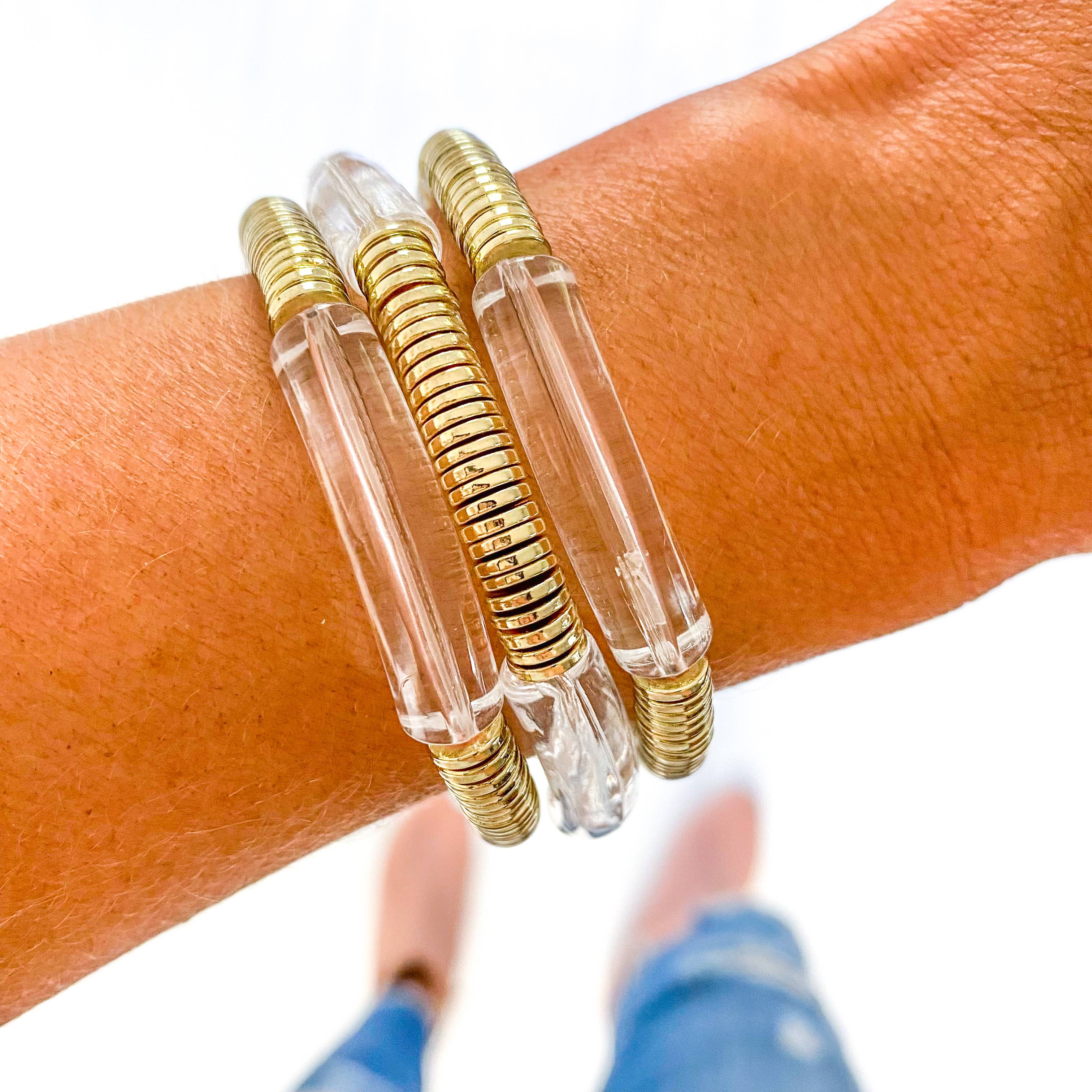 Savvy Bling - Wholesale Beaded Bracelet - Acrylic Tube Bamboo Bracelet & Gold23