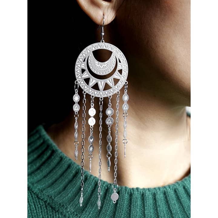 Pendientes bohemios de acero inoxidable Dreamcatcher Magic para venta al por mayor de HappyJewelrySupplies