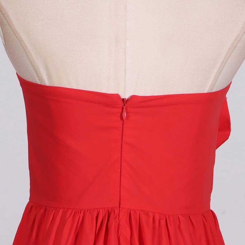 Red DR0185Y Floral Stitch High-Waist Tube Top Dress for wholesale on Faire9