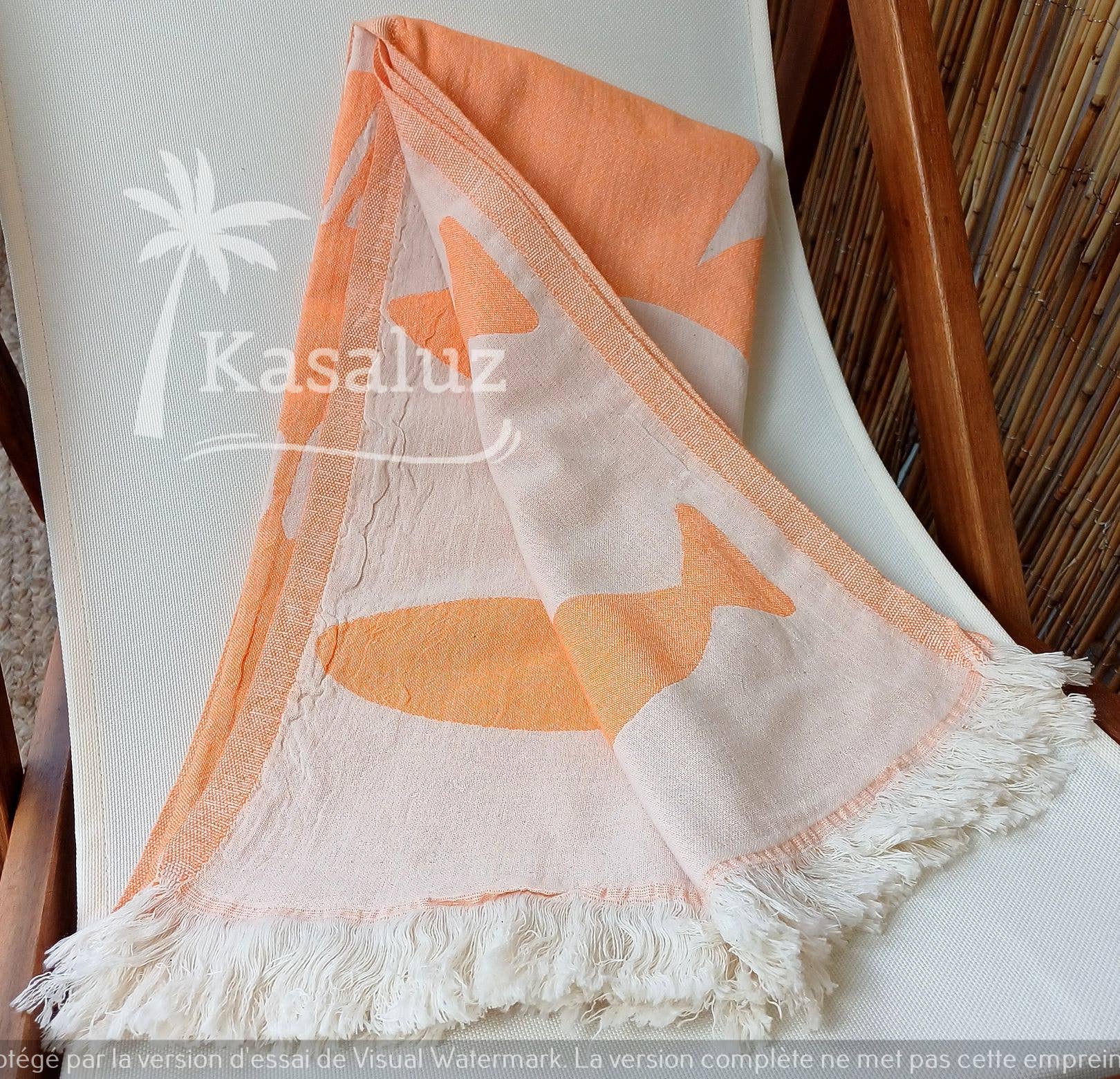 KASALUZ – Engroshandel Strandhåndklæde – Fouta fisk orange jacquard 100 % bomuld1
