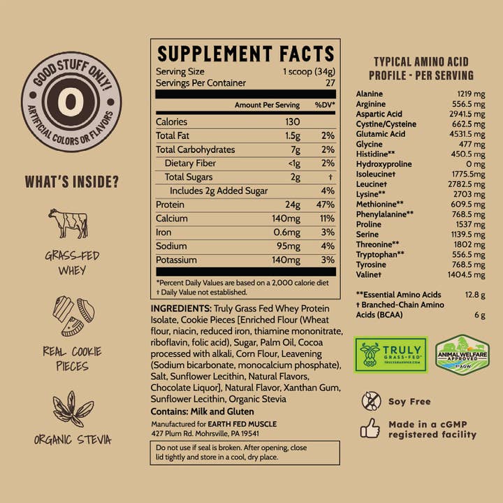Earth Fed Muscle - Wholesale Protein/Superfood Powder - Husky Dunker Cookies 'n Cream Grass-Fed Whey Protein7