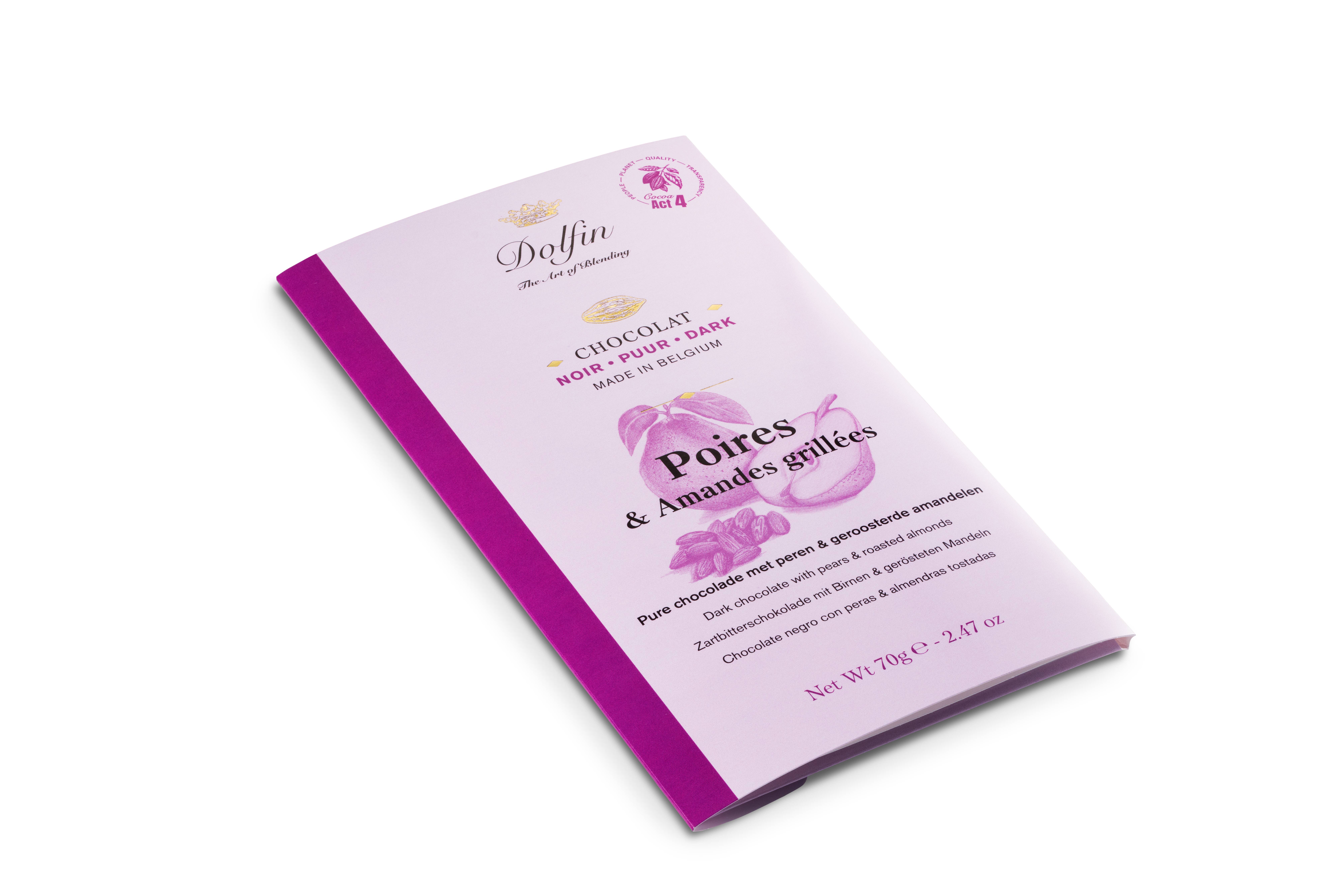 Dolfin - Wholesale Chocolate Bar - 70g Bar - Dark Pears And Roasted Almonds1