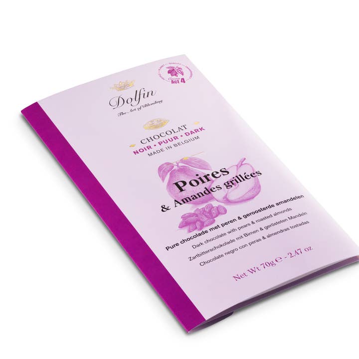 Dolfin - Wholesale Chocolate Bar - 70g Bar - Dark Pears And Roasted Almonds1