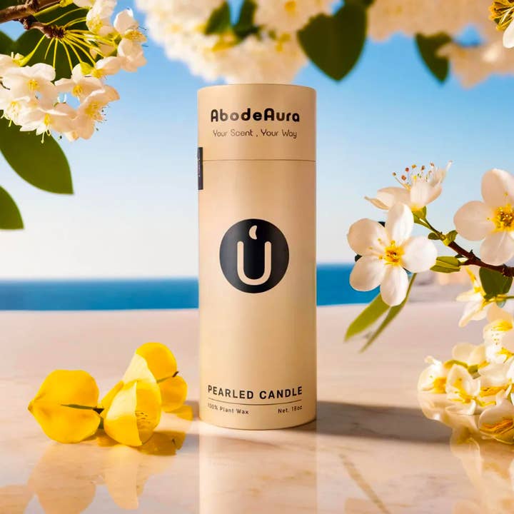 AbodeAura - Wholesale Jar/Filled Candle - White Pearled Candle - Oceanic Blossom Scented