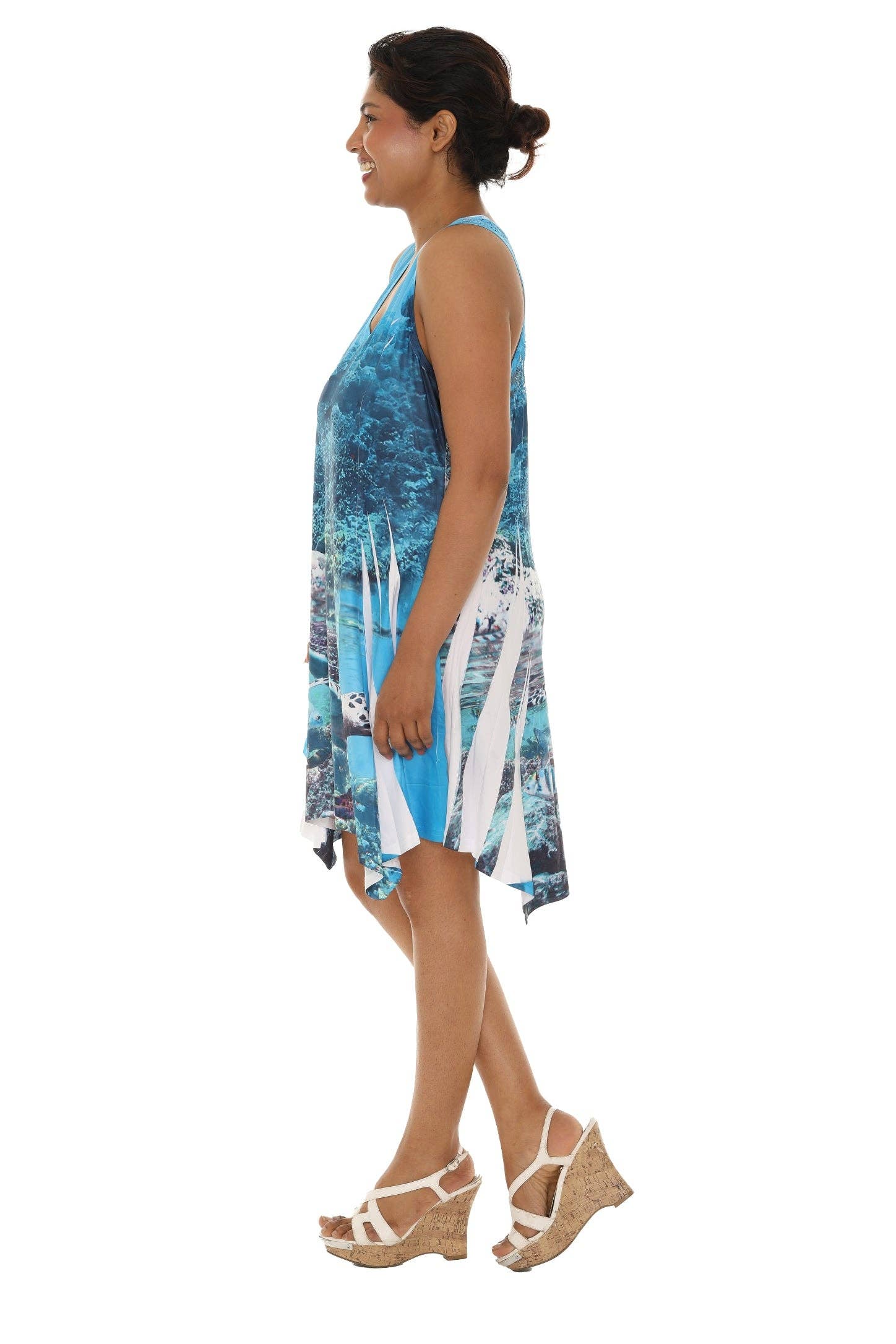Shoreline Wear. INC - Wholesale Dress - Women's - Turtle With Coral Reef Print Resort Short Dress3