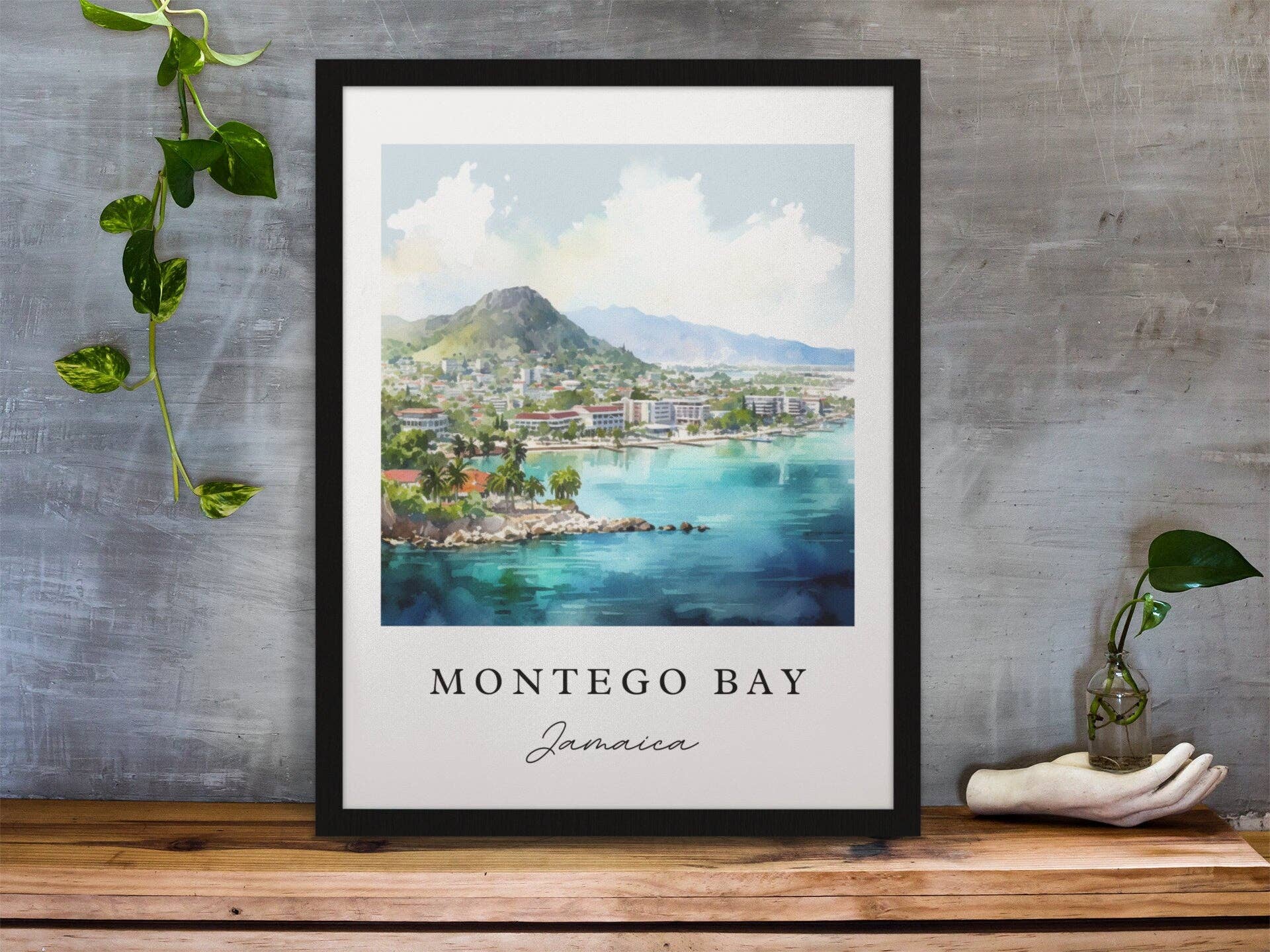 Premium Travel Art - Wholesale Art Print - Montego Bay traditional travel art - Jamaica, Montego Bay poster, Wedding gift, Birthday present, Custom Text, Personalized Gift0