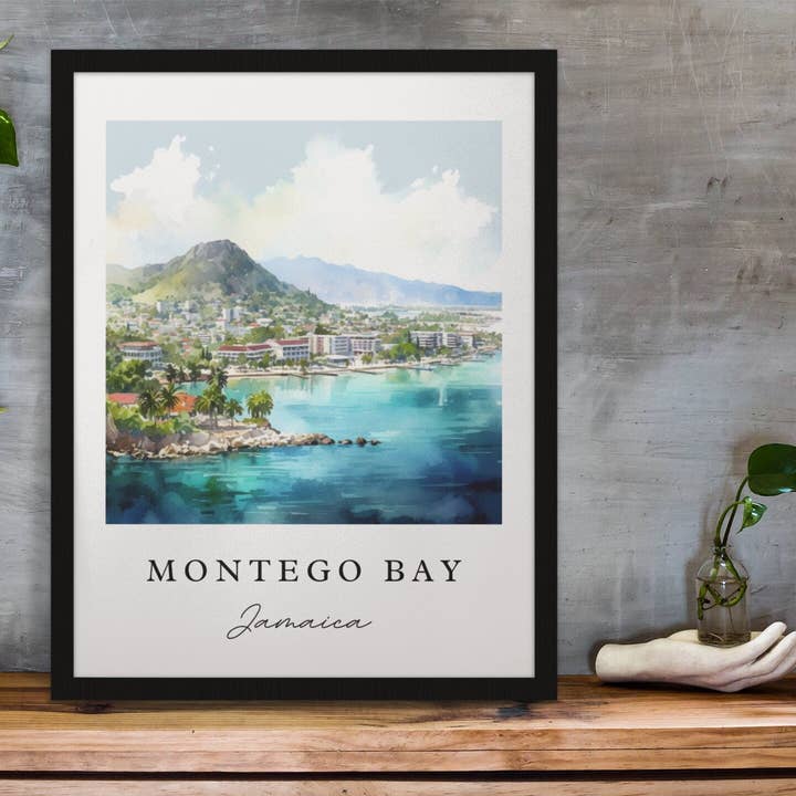 Premium Travel Art - Wholesale Art Print - Montego Bay traditional travel art - Jamaica, Montego Bay poster, Wedding gift, Birthday present, Custom Text, Personalized Gift0