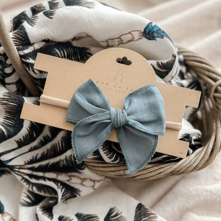 Pop Ya Tot - Vente Bandeau – bébé - Bandeau à nœud en lin - Ocean0