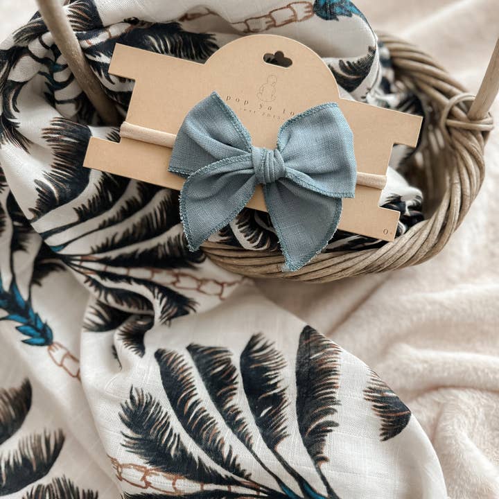 Pop Ya Tot - Wholesale Fashion Headband - Baby - Linen Bow Headband - Ocean