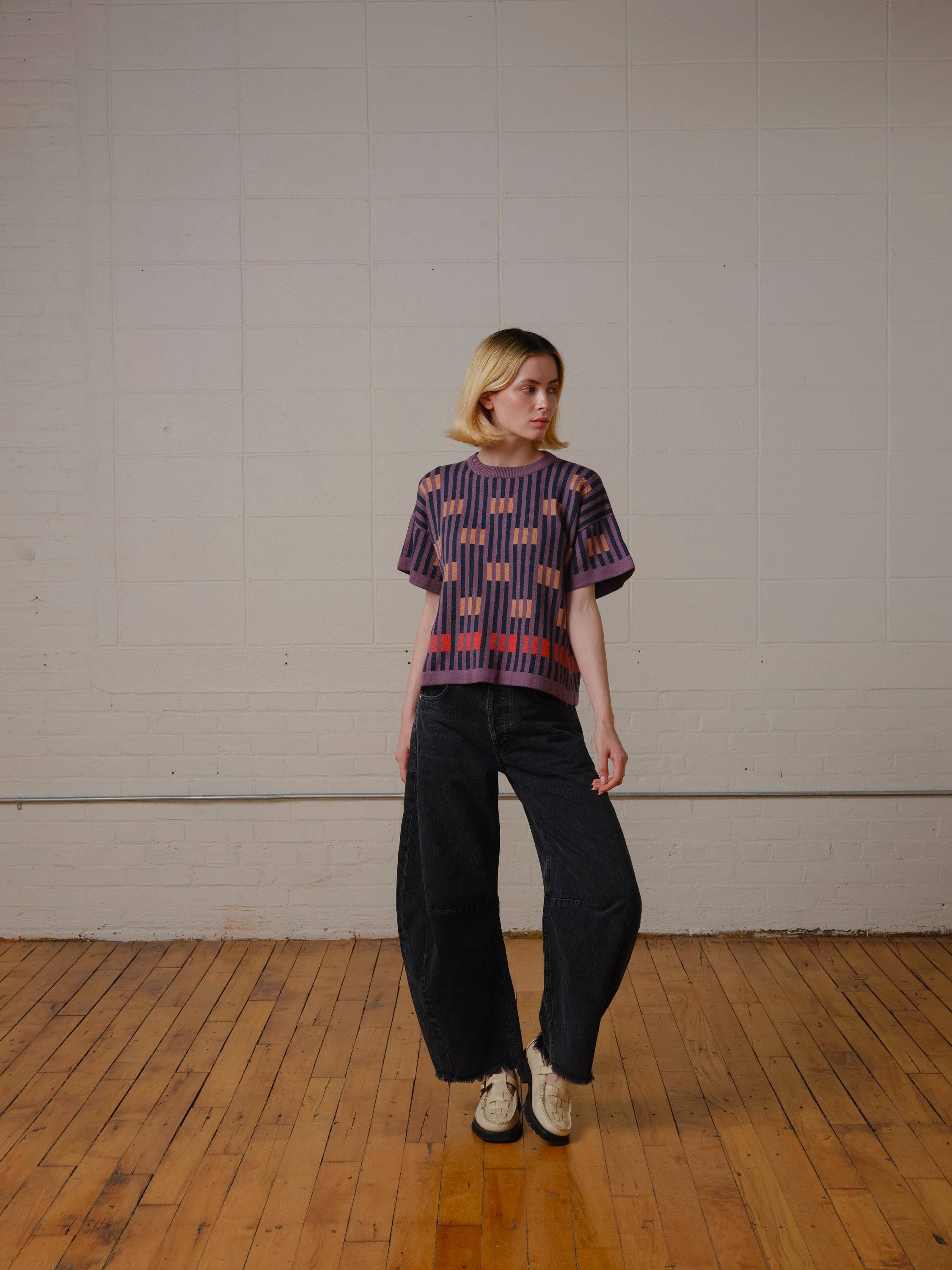 The Endery - Wholesale Knit Sweater - Women's - Bauhaus Short Sleeve Sweater Tee - Rhodolite5