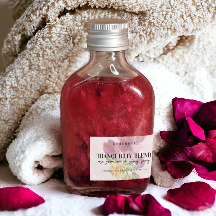 Ethereal Scents – wholesale Bath/body oil – Tranquility Rose Geranium & Ylang Ylang Bath & Massage Oil0