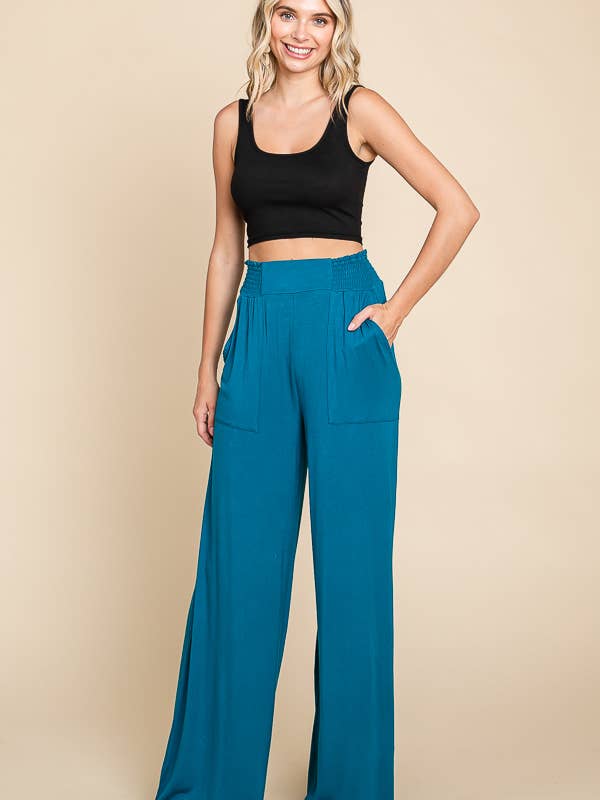 CAP1848X - SMOCKING WAIST WIDE POCKET PANTS for wholesale by Culture Code