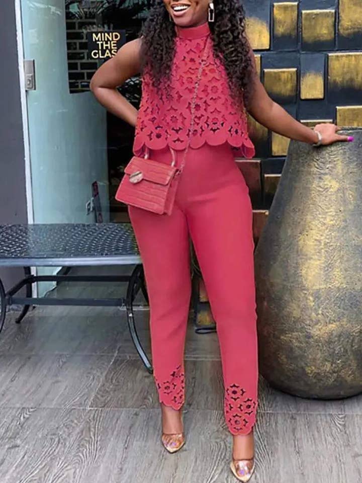 conjunto de pantalones casuales sin mangas ahuecados para venta al por mayor de Queen Fashion