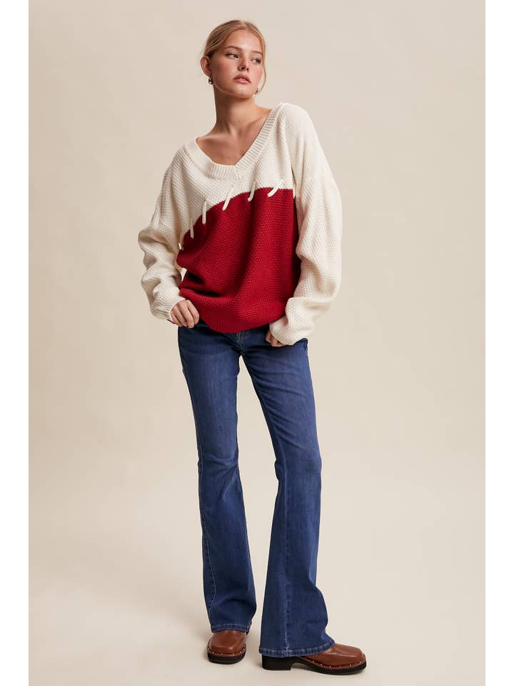 Listicle - Wholesale Knitted jumper – Women′s - Two-Tone Lace-Up Detail Sweater LSW087910