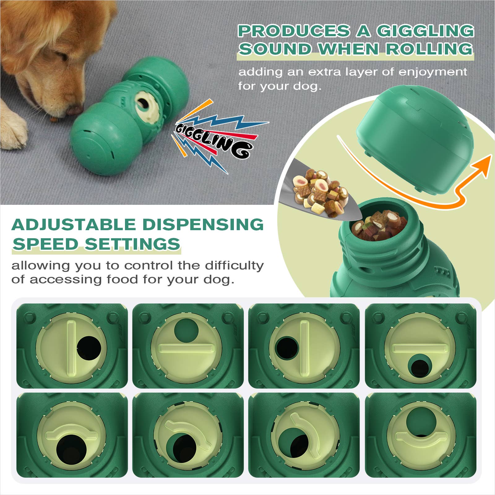 Vert TOUR DE DISTRIBUTION DE FRIANDISES POUR CHIEN KADTC ROLLING GIGGLE en vente sur Faire4