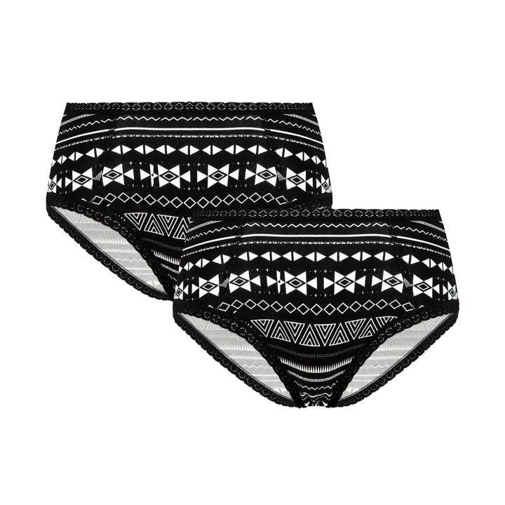 1131-13 | Hipster Feminino com Renda - Preto-Branco Pack de 2 por atacado de Leela Cotton