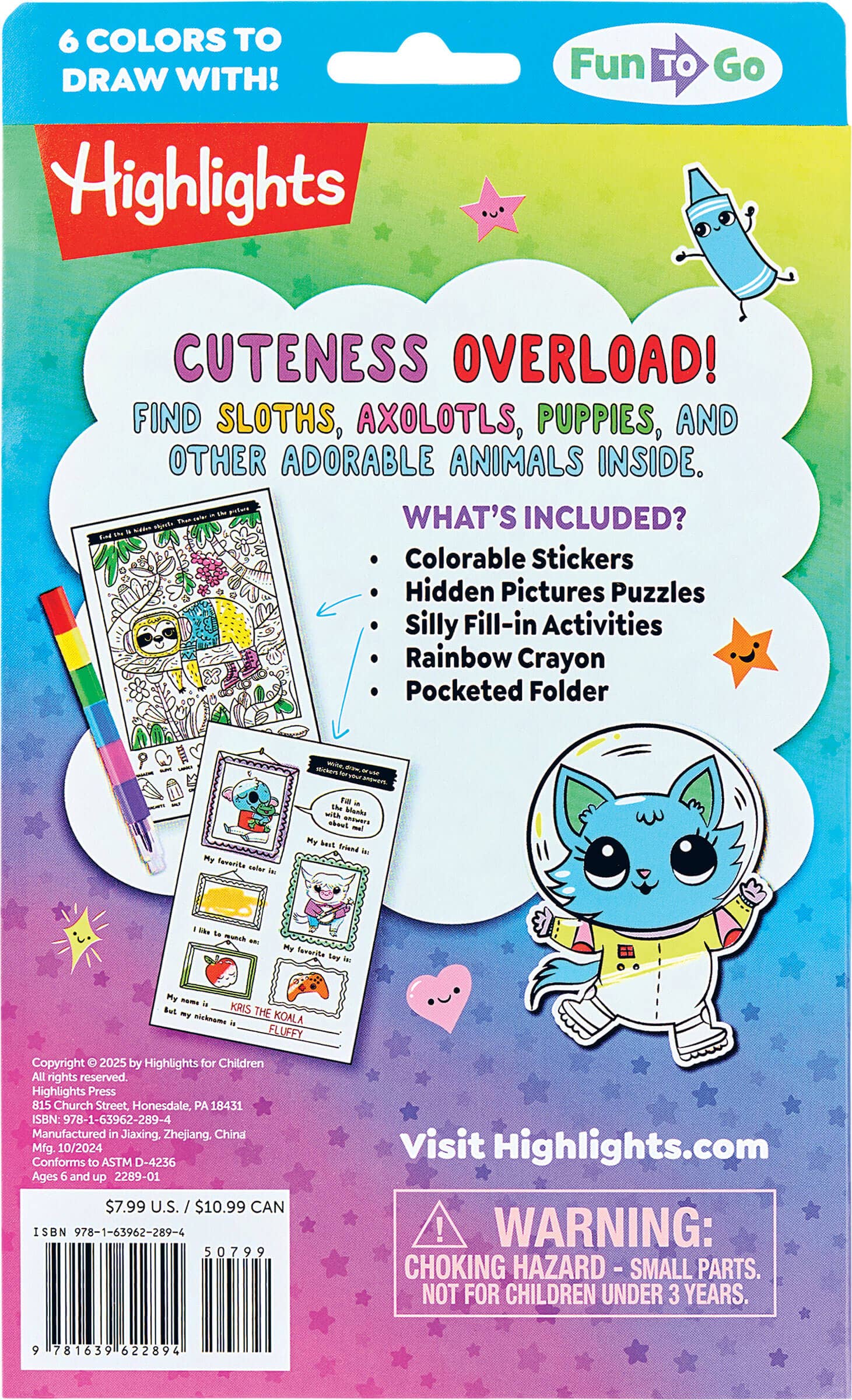 Highlights for Children - Wholesale Early Reader Book (6-8) - Color-In Stickers and Puzzles! Adorable Animals1