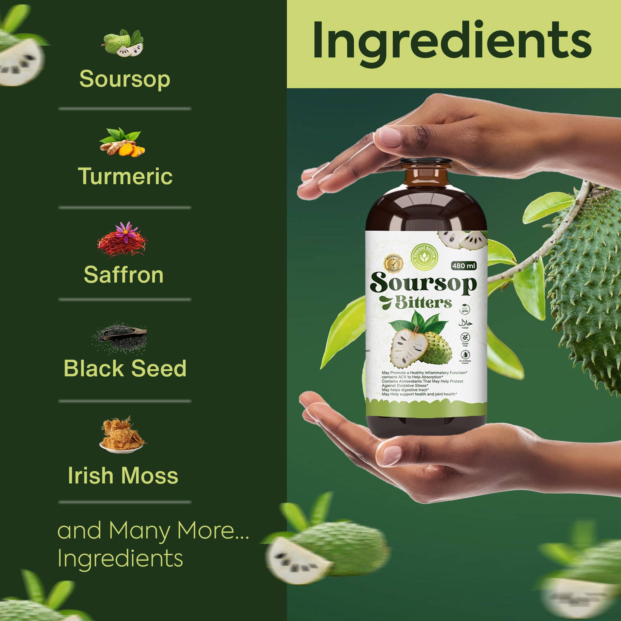 Yunani Herbs & essential Oils – wholesale Oral supplement/vitamin – Soursop Living Bitters 480 mls1