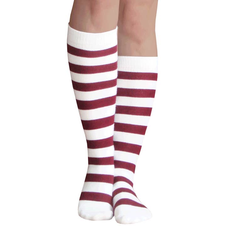 White/Maroon Striped Socks for wholesale by Chrissy's Socks