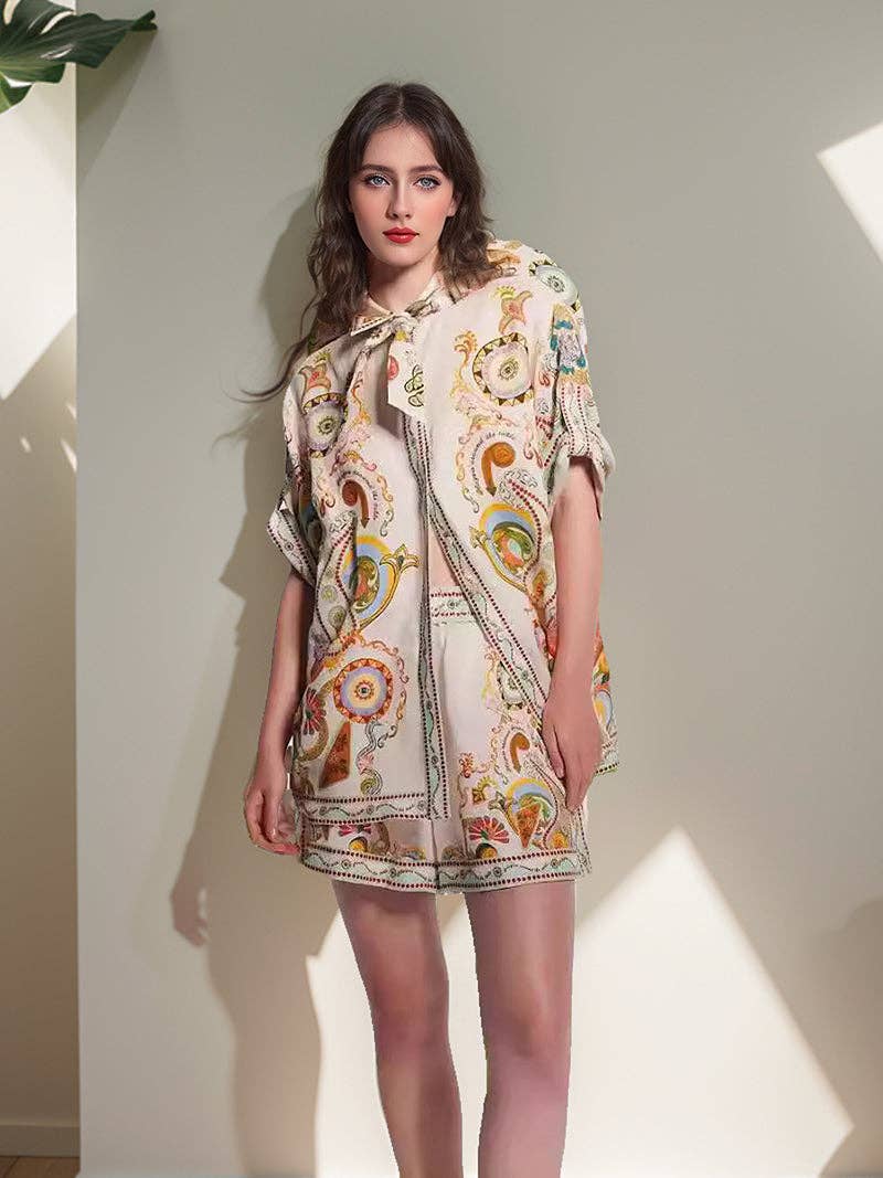 MULTI Grafisk skjorte med knapper og shortssæt med snor for engroshandel på Faire0