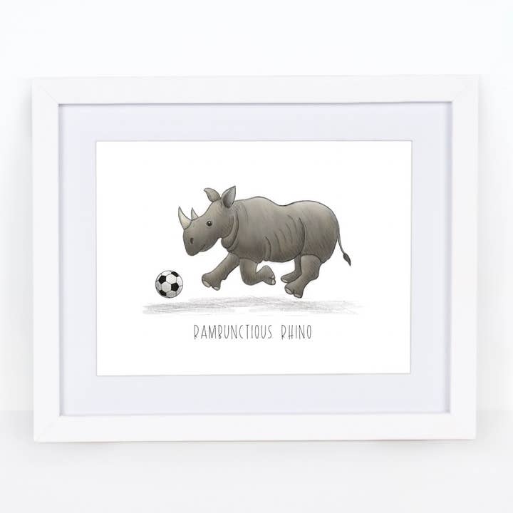 Rambunctious Rhino Art Print for wholesale by Nicole Bennion Illustration
