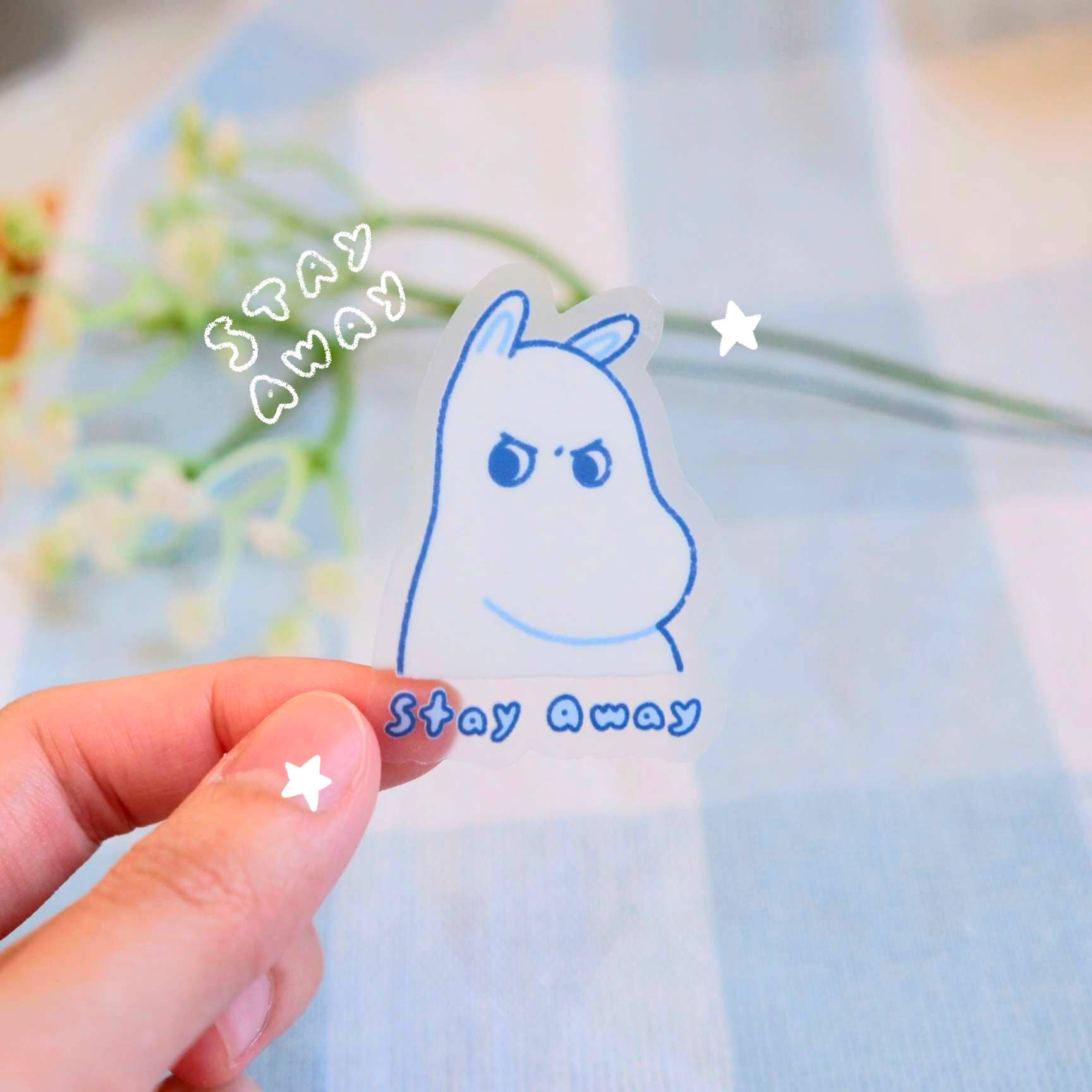 byUme Co. - Wholesale Sticker - White Hippo Stay Away Clear Sticker