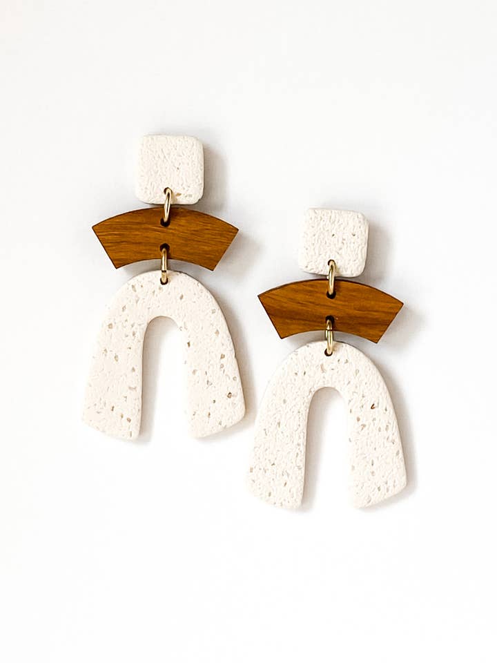 Suki | Crushed Meringue | Polymer Clay & Wood Earrings | Sig for wholesale by Aves + Brit | Handmade Midwest Modern Jewelry