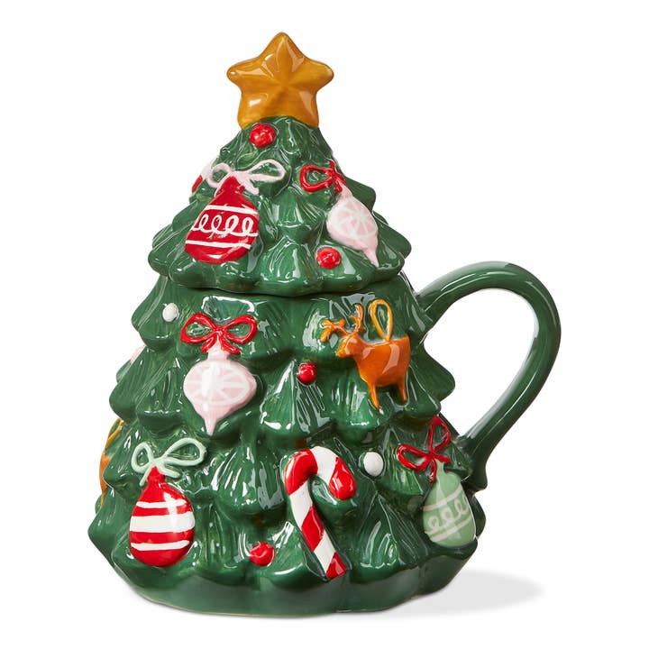 tag - Wholesale Coffee Mug - Christmas Tree & All The Trimmings Lidded Mug - Green