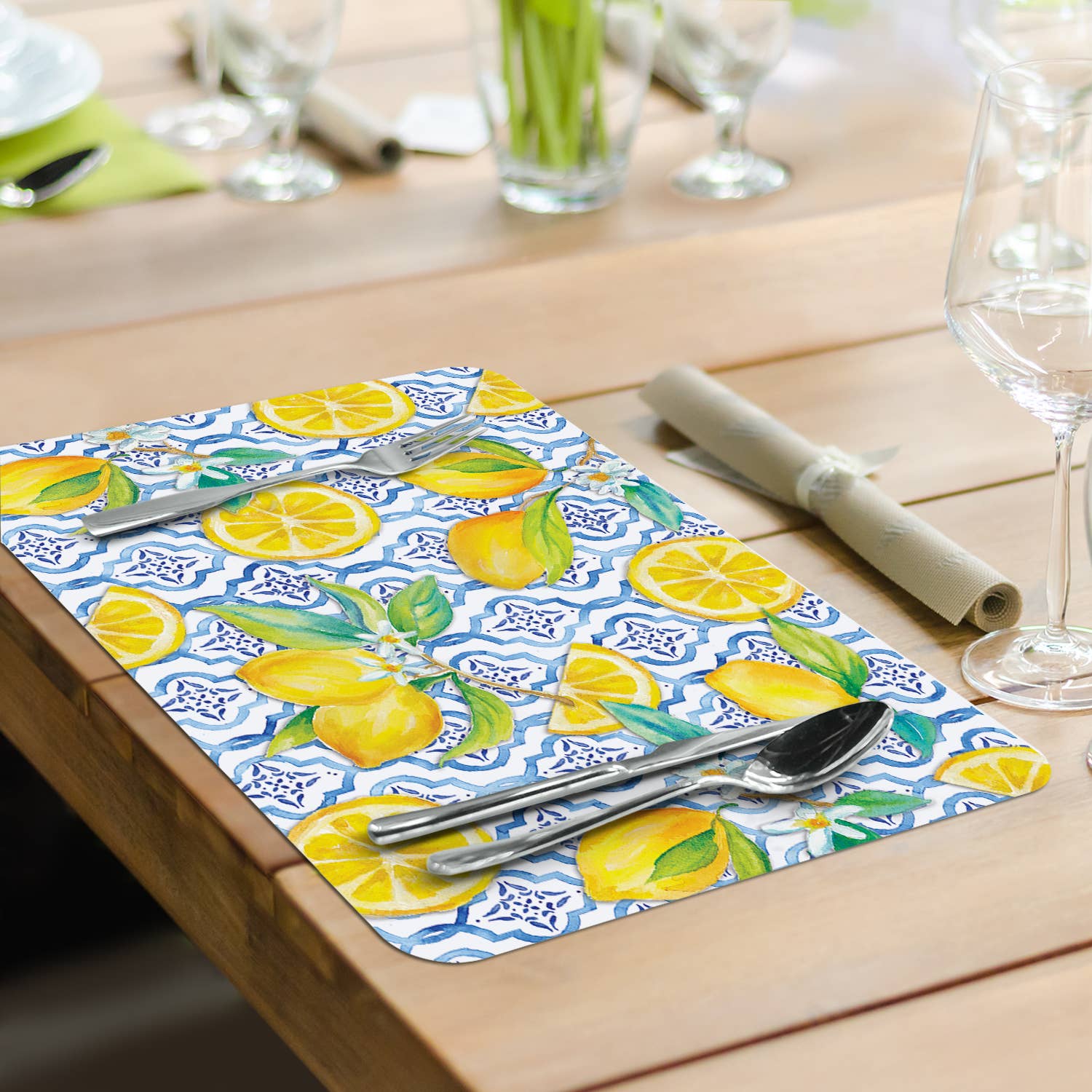 CounterArt/Highland Home/Thirstystone – Großhandel Platzdeckchen – Lovely Lemons Wendbares rechteckiges Kunststoff-Tischset6