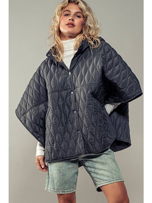 Urban Daizy - Wholesale Outerwear Vest - Women's - Quilted Hooded Wave Pattern Snap Cape